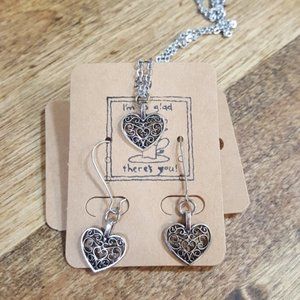 New filigree heart necklace earring matching set